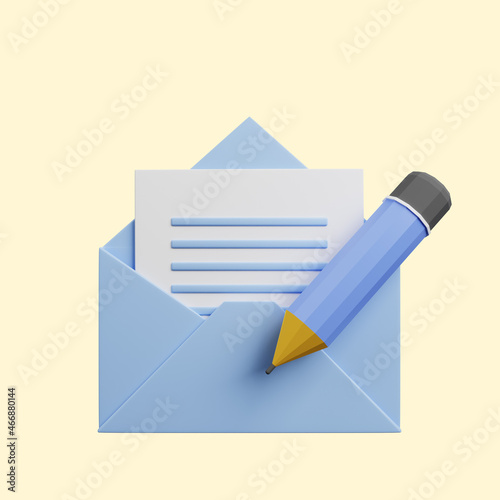 Free Download 3d illustration of envelope icon with paper,pencil - GFXLoad