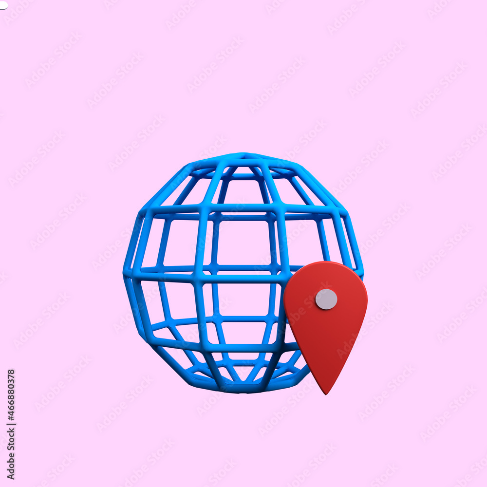 3d illustration of location map icon concept globe network with pin 3d illustration of location map icon concept globe network with pin