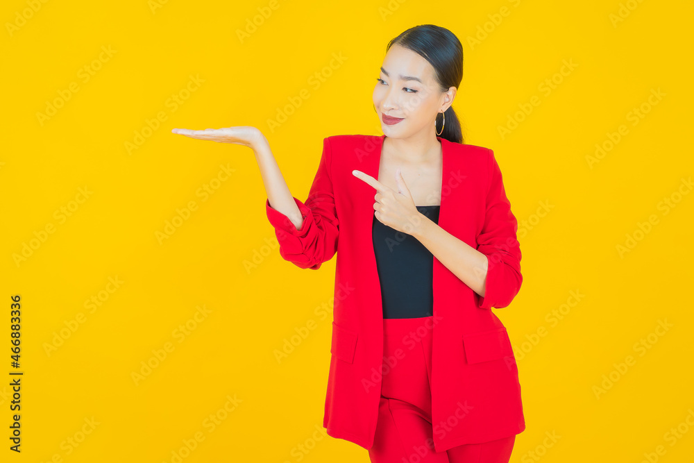 Portrait beautiful young asian woman smile with action Portrait beautiful young asian woman smile with action