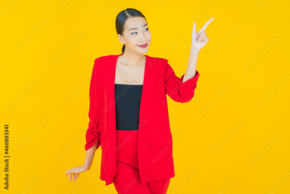 Portrait beautiful young asian woman smile with action