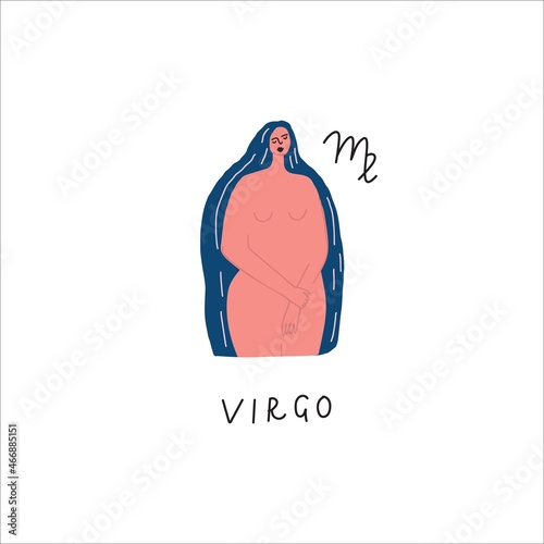 Virgo zodiac sign icon. Stylized woman drawing. Vector illustration