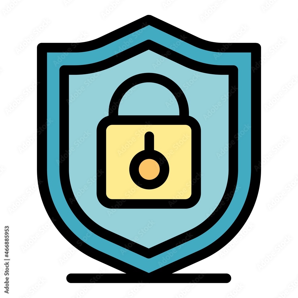 Locked shield icon. Outline locked shield vector icon color flat isolated Locked shield icon. Outline locked shield vector icon color flat isolated