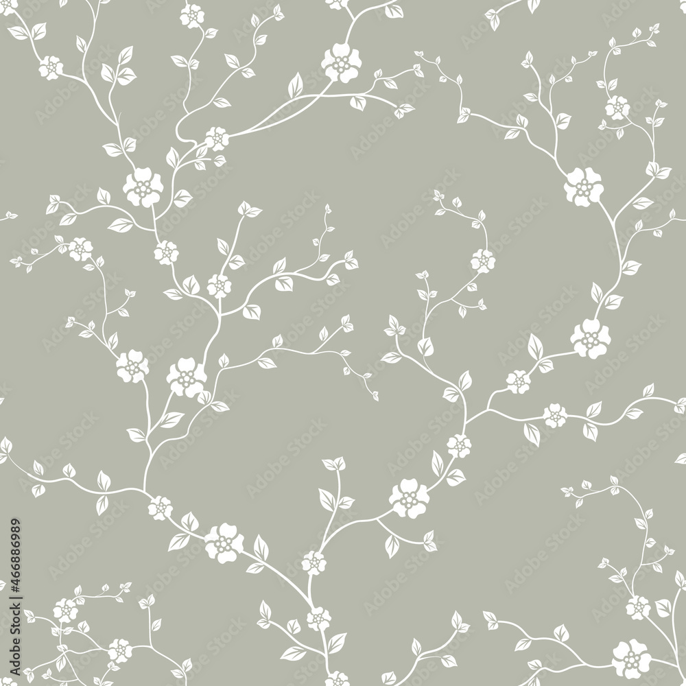 seamless pattern of flowers, branches and leaves