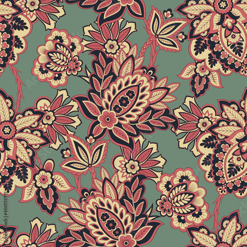 Vector Batik ornament. Ethnic Paisley Floral seamless pattern