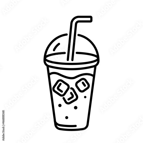 Cold lemonade, juice, iced tea. Takeaway juice. Iced refreshing drink. Vector line icon. Black outline isolated on a white background
