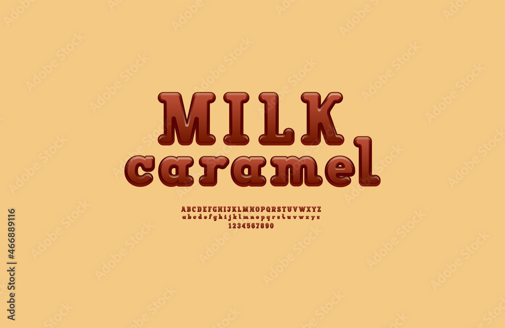 Chocolate 3d font, alphabet in the cartoon style, slab serif rounded uppercase and lowercase letters from A to Z and numbers from 0 to 9, vector illustration 10EPS Chocolate 3d font, alphabet in the cartoon style, slab serif rounded uppercase and lowercase letters from A to Z and numbers from 0 to 9, vector illustration 10EPS