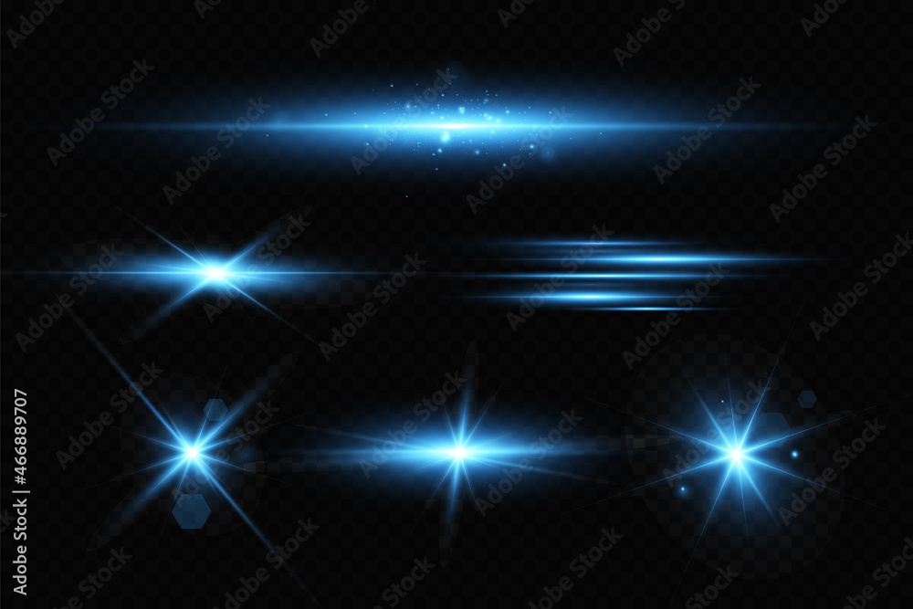 The effect of bright glow of blue stars. Glittering particles.