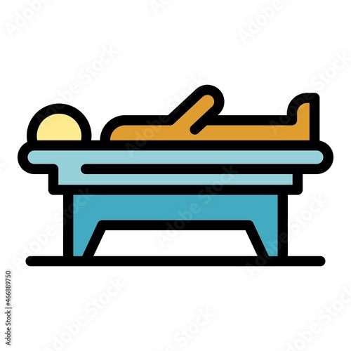 Handicapped man bed icon. Outline handicapped man bed vector icon color flat isolated