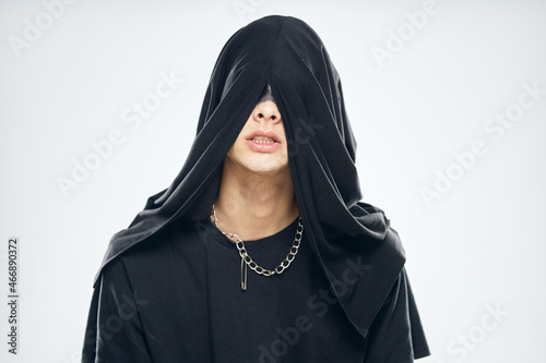 man in black mask halloween horror ghost dark background