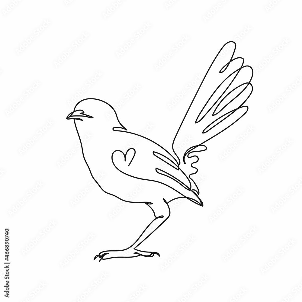Fototapeta premium Vector continuous one single line drawing icon of beautiful bird animal concept in silhouette on a white background. Linear stylized.