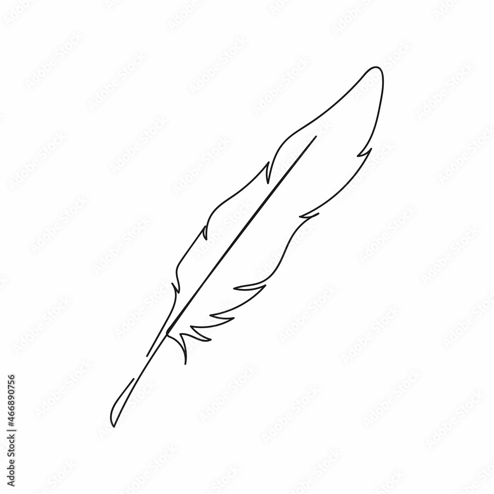 Vector continuous one single line drawing icon of falcon feather in silhouette on a white background. Linear stylized. Vector continuous one single line drawing icon of falcon feather in silhouette on a white background. Linear stylized.