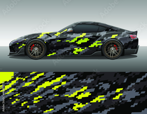 Car wrap vinyl racing decal ornament. Abstract geometric digital camouflage sport background design print template. Vector illustration.