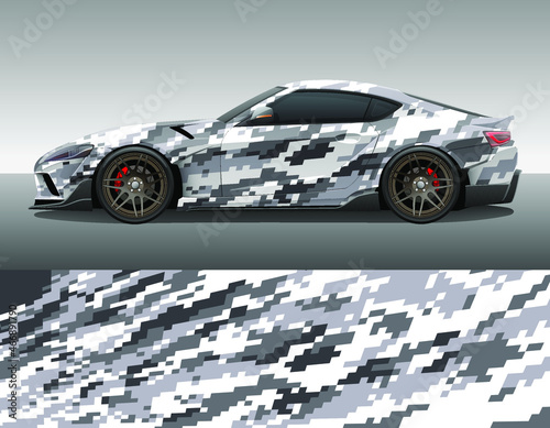 Car wrap vinyl racing decal ornament. Abstract geometric digital camouflage sport background design print template. Vector illustration.