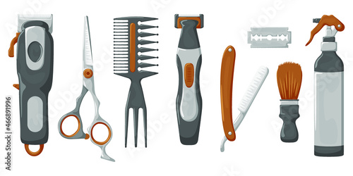 Vector set of tools for a barbershop in a cartoon style.