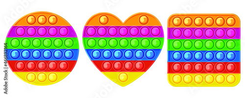 Set of silicone pop it game - fidget toy, vector engraving in the style of flat.