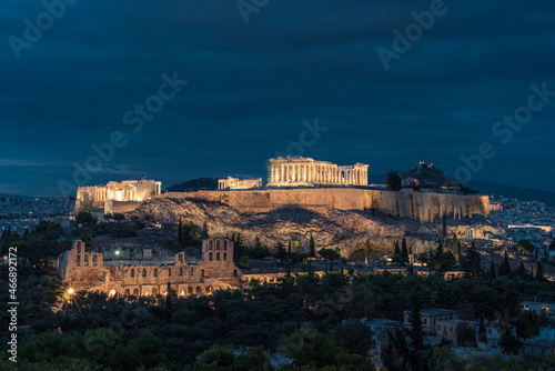 Sunset landscapes of the Acropolis in Athens, Greece