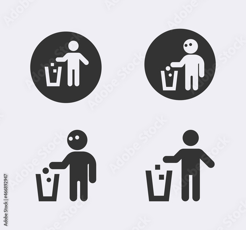 People drop garbage line icon design vector. Trash bin sign symbol.