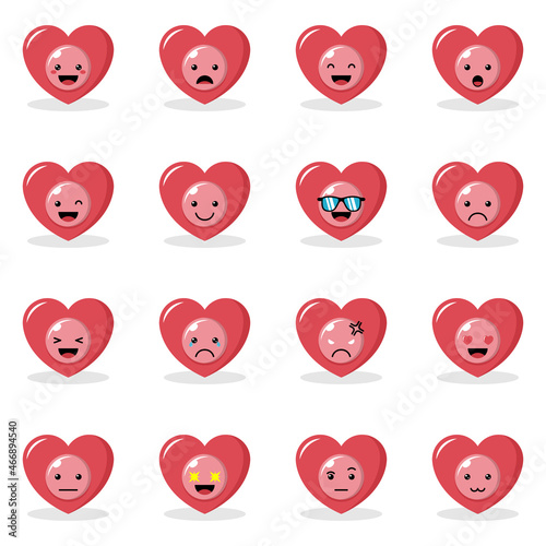 Heart Emoticon Character with Different Expression vector icon