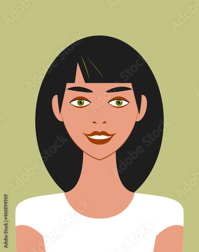 Vector graphics - Avatar of a beautiful young smiling brunette woman close-up with beautiful makeup of trendy colors isolated