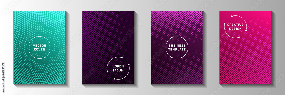 Minimalist point faded screen tone cover page templates vector set. Corporate banner perforated - obrazy, fototapety, plakaty 