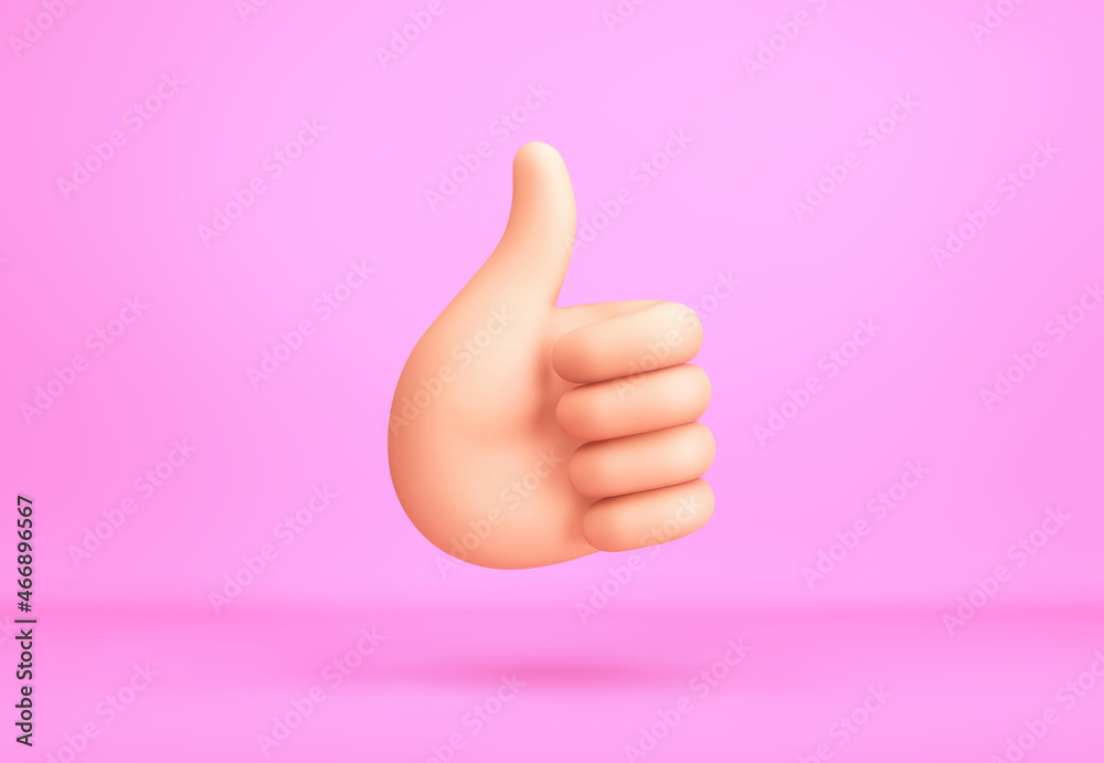 Cartoon hand with thumb up on purple background