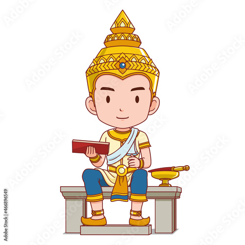 Cartoon character of King Ram Kamhaeng the Great in Sukhothai Kingdom. (A historical kingdom of Thailand.)