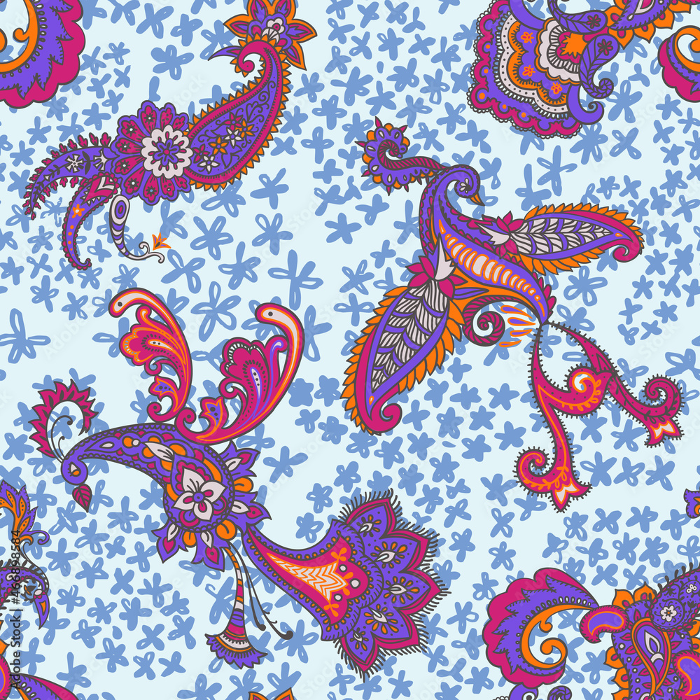 Obraz premium Paisley animal background. Seamless pattern with fantasy birds. Firebirds in Paisley style. Folk Oriental motif.