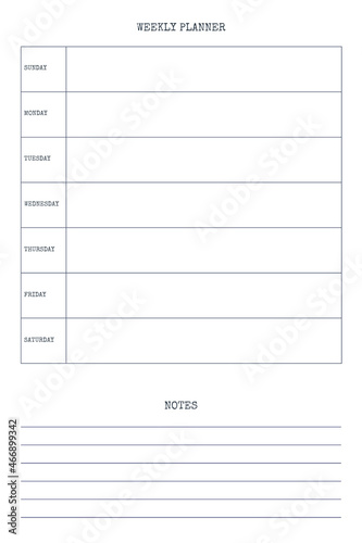 weekly personal planner diary template with type written font. Monthly calendar individual schedule minimalism restrained design for business notebook