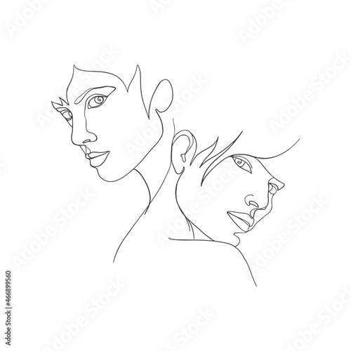 Women face portrait in one line with place for text, design templates for social media stories and bloggers, simple stylish logo for beauty salons, badge, label, posters, t-shirts, avatars.