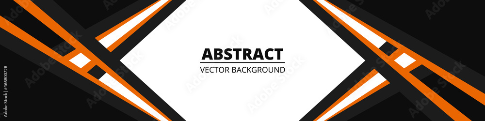 Geometric abstract horizontal wide banner with orange and black lines and shapes. Colored modern sporty bright futuristic horizontal abstract wide background. Vector illustration EPS10.