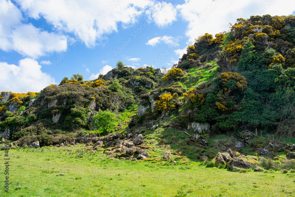Rugged Green Irish Landscape on Sunny Day