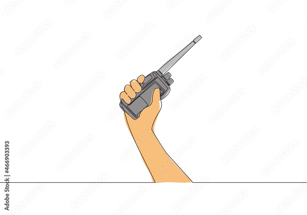 One single line drawing of man holding walkie talkie to communicate.  Communication device concept. Continuous line draw vector design  illustration Stock ベクター | Adobe Stock