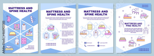 Mattress and spine health brochure template. Back pain relief. Flyer, booklet, leaflet print, cover design with linear icons. Vector layouts for presentation, annual reports, advertisement pages