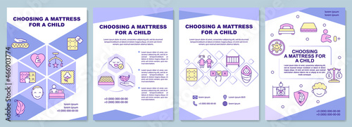 Choosing mattress for child brochure template. Baby spine health. Flyer, booklet, leaflet print, cover design with linear icons. Vector layouts for presentation, annual reports, advertisement pages