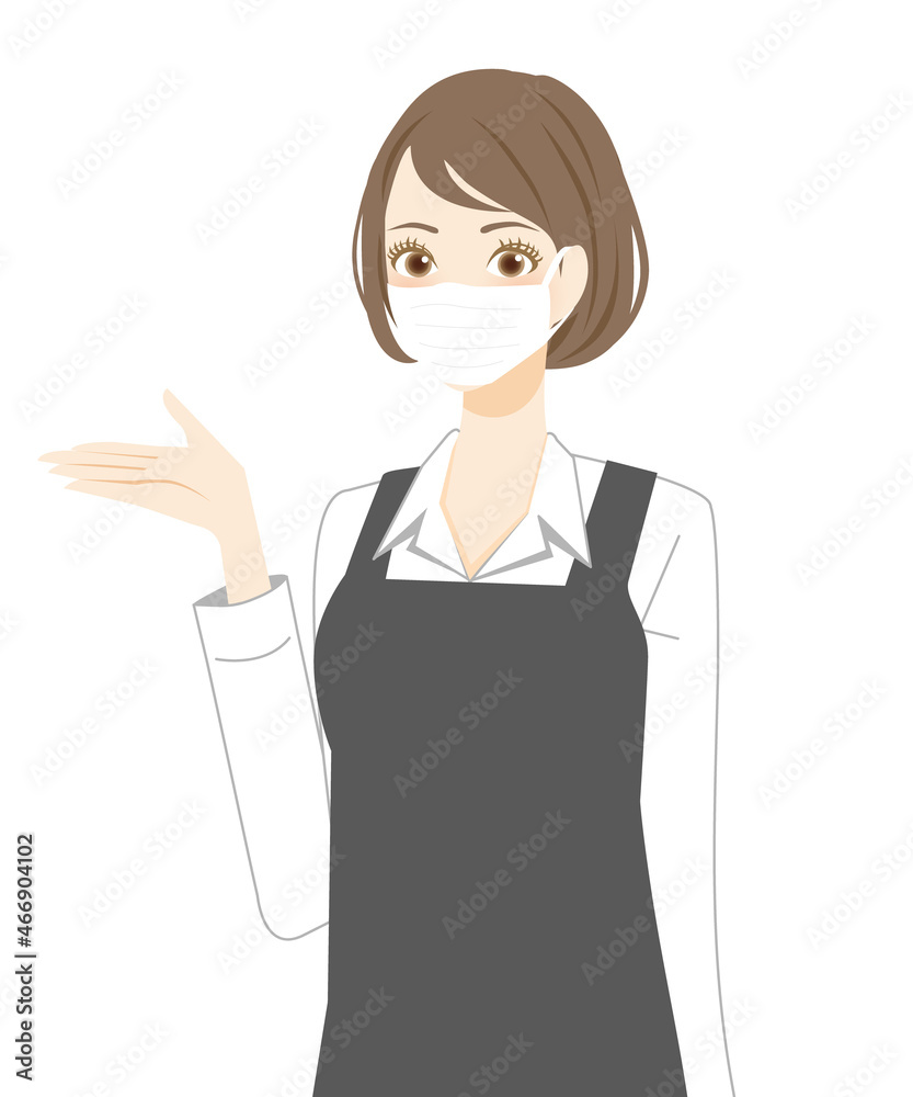 接客業　コロナウイルス対策をした店員のイラスト　マスク
