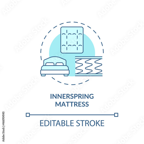 Innerspring mattress blue concept icon. Common matress type abstract idea thin line illustration. Metal springs carcass covered with fabric. Vector isolated outline color drawing. Editable stroke