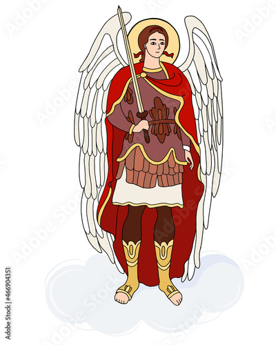protector and warrior Archangel Michael in armor with sword. Vector illustration. hand drawing icon of Saint Michael Archangel. Religious concept for Catholic and Orthodox communities and holidays