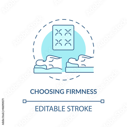 Choosing firmness blue concept icon. Mattress type abstract idea thin line illustration. Comfortable sleeping, backbone health. Orthopedic bed. Vector isolated outline color drawing. Editable stroke photo