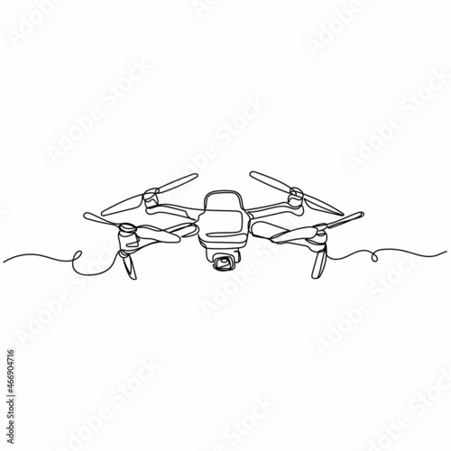 Vector continuous one single line drawing icon of quadcopter camera drone in silhouette on a white background. Linear stylized.