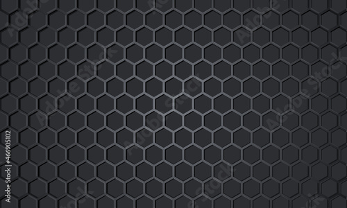 Dark gray 3D hexagon carbon fiber metallic textured vector background. Grey honeycomb metal texture steel background. Dark gray hexagonal 3D metal texture. Web design template. Vector illustration.