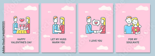 Valentines day greeting card with color icon element set. Romantic gift for partner. Postcard vector design. Decorative flyer with creative illustration. Notecard with congratulatory message pack