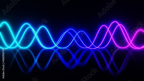 3d render. Abstract neon background sound waves glowing in ultraviolet spectrum. Sound wave element
