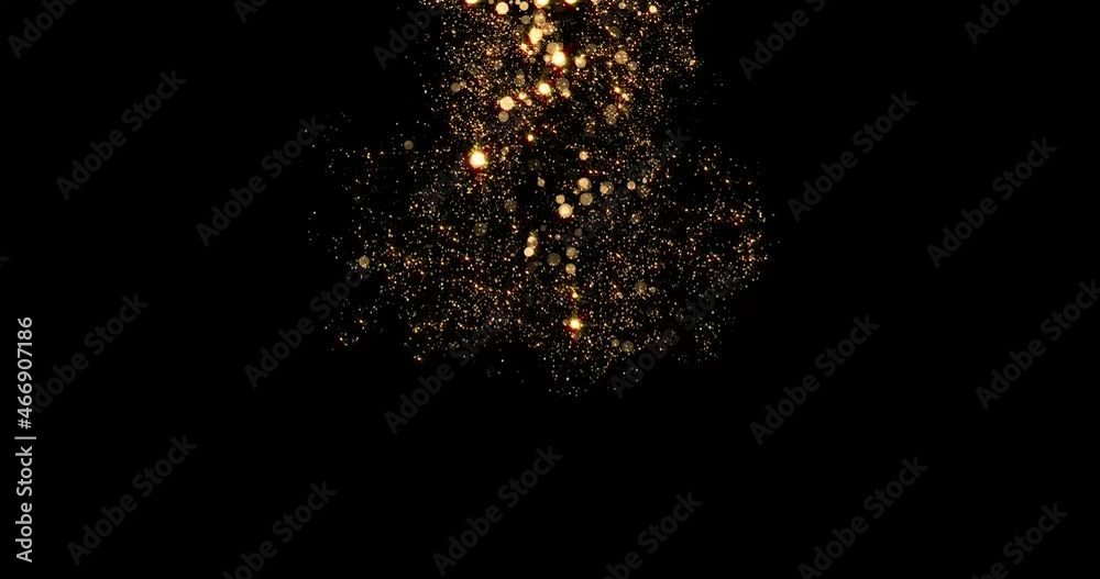 Gold flow and golden glitter smoke particles background, shimmer glow or dust light spray. Golden fragrance flow effect with magic glitter fluid sparkles and shine gleaming flares