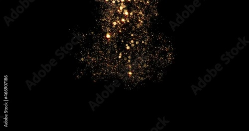 Gold flow and golden glitter smoke particles background, shimmer glow or dust light spray. Golden fragrance flow effect with magic glitter fluid sparkles and shine gleaming flares