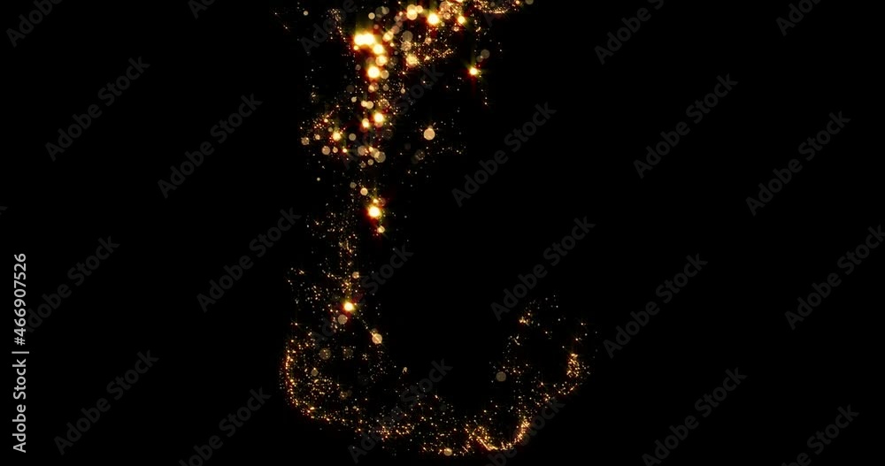 Gold sparkles flow, golden particles smoke or glitter dust flow, fragrance shimmer on black background. Golden particles fluid stream with star light trail or wave effect Gold sparkles flow, golden particles smoke or glitter dust flow, fragrance shimmer on black background. Golden particles fluid stream with star light trail or wave effect