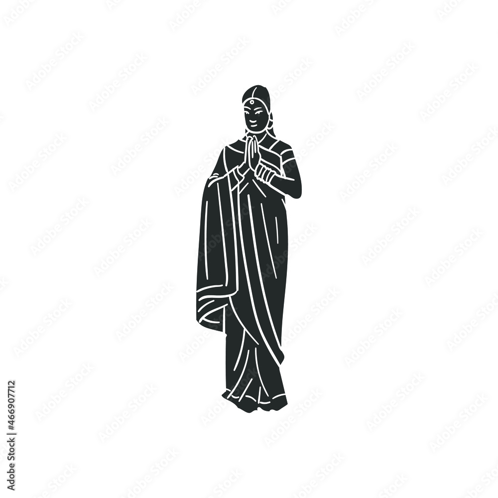 India Woman Icon Silhouette Illustration. Ethnic Dress Vector Graphic Pictogram Symbol Clip Art. Doodle Sketch Black Sign.
