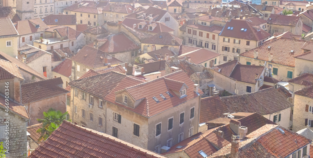 Old town Kotor, Montenegro. Aerial photo