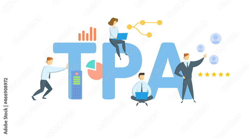 TPA, Third Party Administrator. Concept with keyword, people and icons. Flat vector illustration. Isolated on white. TPA, Third Party Administrator. Concept with keyword, people and icons. Flat vector illustration. Isolated on white.