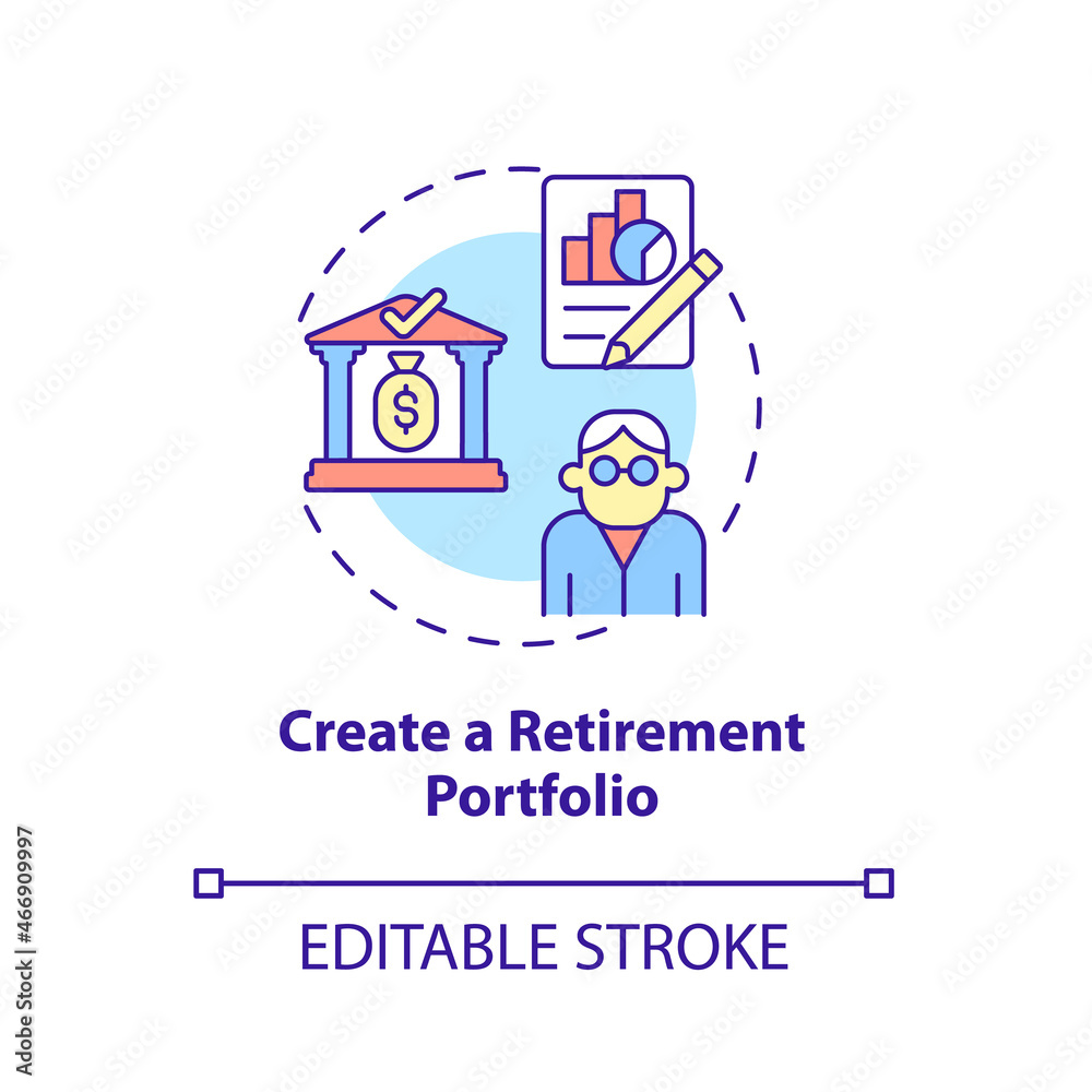 Create a retirement portfolio concept icon. Investment portfolio abstract idea thin line illustration. Capital preservation and income growth. Vector isolated outline color drawing. Editable stroke