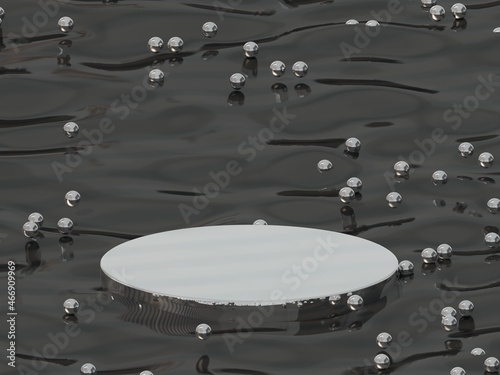 metal podiums for showing product with grey liquid background.3d rendering